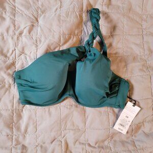 Shade & Shore Womens Dark Green One Shoulder Twist Strap Swim Top Size 32B NWT